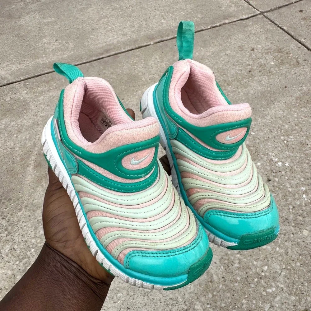 Nike Dynamo Free Kids‎ Slip On Sneakers Toddler Girl Size 11 Teal And Pink